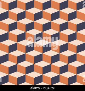 Abstract blocks visual illusion seamless contrast grey and orange pattern Stock Vector