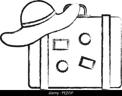 travel suitcase and beach hat over white background, vector illustration Stock Vector