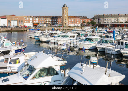 Local fleet of small boats in Dunkirk harbour, Dunkirk, France Stock Photo