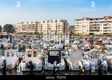 Local fleet of small boats in Dunkirk harbour, Dunkirk, France Stock Photo