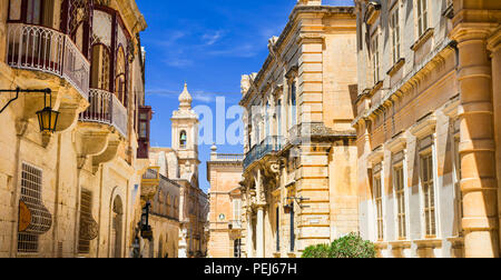 Beautiful Mdina town,view with cathedral and old houses,Malta. Stock Photo