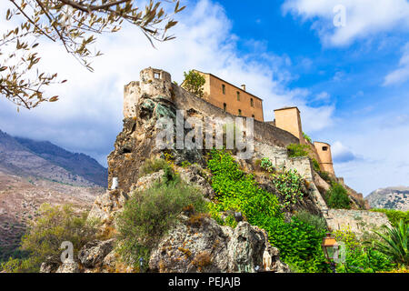 Impressive castle in Corte village,Corse,France. Stock Photo