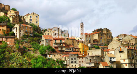 Impressive Corte village,panoramic view,Corsica,France. Stock Photo