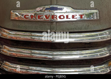 Front of a 1950 Chevrolet pickup truck parked on a street in Vancouver, BC, Canada Stock Photo