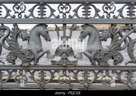 Fragment fencing of Annunciation Blagoveshchensky Bridge in Saint Petersburg, Russia Stock Photo