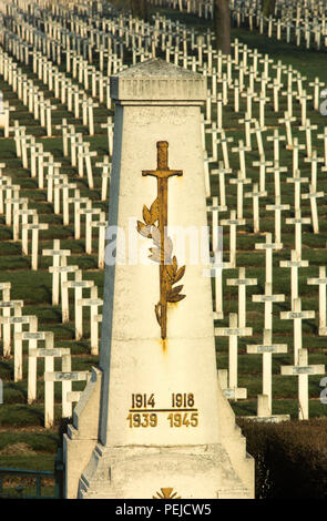 Caption below from Travel France website and is subject to copyright. La Targette French cemetery is located in La Targette in Neuville-Saint-Vaast. It contains the graves of 11,443 soldiers killed during the battles of Artois WWI, and 593 killed during WWII.  The village was completely destroyed during the Second Battle of Artois, an offensive that took place in May 1915. La Targette French Cemetery is located next to the British war cemetery, along the D55 road that links Lens to Maroeuil. La Targette French Cemetery was open in 1919. It contains the graves of 11,443 soldiers killed during t Stock Photo