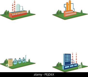Processing factory,metallurgical plant. Factory and industry set collection icons in cartoon style isometric vector symbol stock illustration . Stock Vector