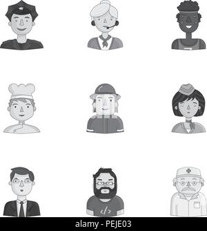 People of different profession set icons in monochrome design. Big collection of people of different profession vector symbol stock illustration Stock Vector