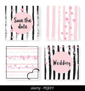 Wedding glitter confetti on stripes, invitation set Stock Vector