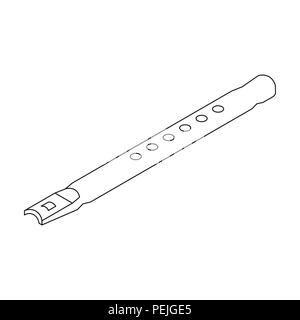 Wooden flute icon in outline design isolated on white background. Musical instruments symbol stock vector illustration. Stock Vector