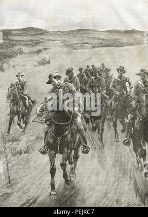 The Shangani Patrol, also known as Wilson's Patrol, in pursuit of the the Matabele King Lobengula, 1893, during the First Matabele War Stock Photo