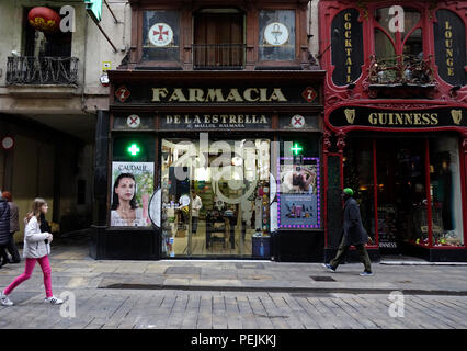 Traditional Pharmacy Store Front In Barcelona Old Quarter Stock Photo