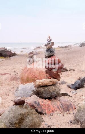 Digital Painting of Balance Tower of Pebbles Stock Photo