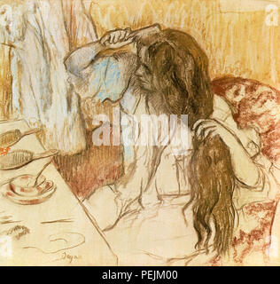 Woman Combing Hair, Degas, Edgar Stock Photo