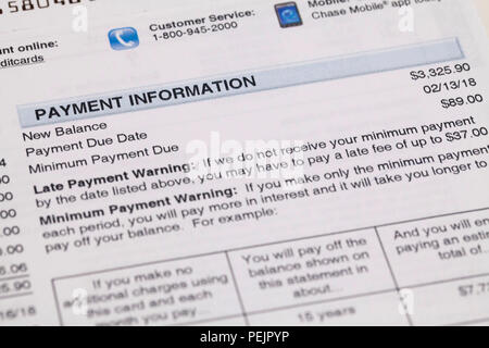 Credit card monthly payment statement information - USA Stock Photo