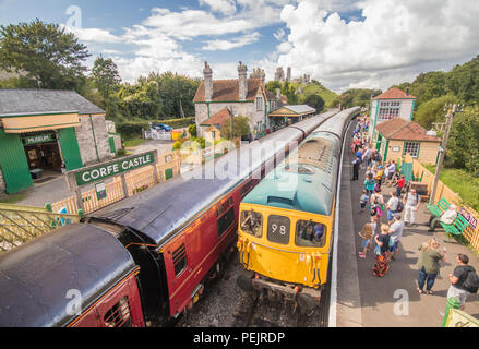 Corfe Castle train station, Swanage Railway, near Wareham, Dorset, UK Stock Photo