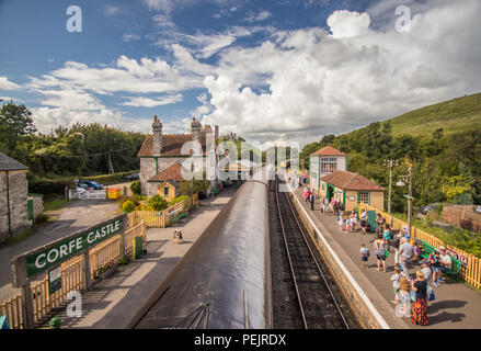 Corfe Castle train station, Swanage Railway, near Wareham, Dorset, UK Stock Photo