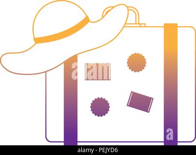 travel suitcase and beach hat over white background, vector illustration Stock Vector
