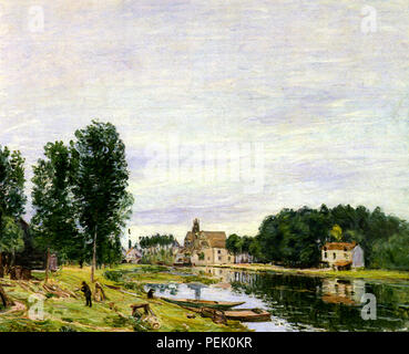 Matrat Boatyard: Moret-sur-Loing, Rainy Weather, Sisley, Alfred Stock Photo