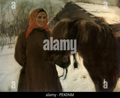 Peasant Woman and Horse, Serov, Valentin Alexandrovitch Stock Photo