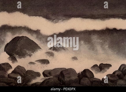 Waves Crashing on Rocks, Kittelsen, Theodor Stock Photo
