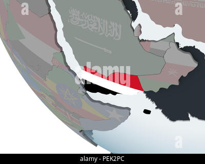 Yemen on political globe with embedded flag. 3D illustration Stock ...