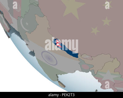 Nepal on political globe with embedded flag. 3D illustration. Stock Photo