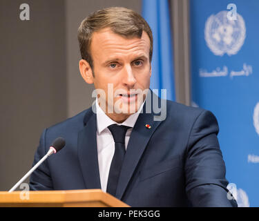 Emmanuel Macron, President of France, at the United Nations in New York City, NY on September 19, 2017. Stock Photo