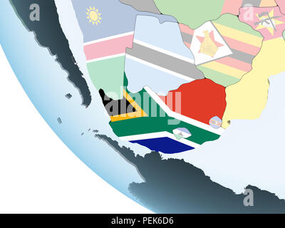 South Africa on bright political globe with embedded flag. 3D ...