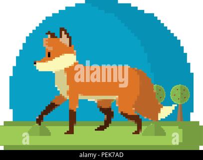 pixelated fox wild animal in the landscape Stock Vector