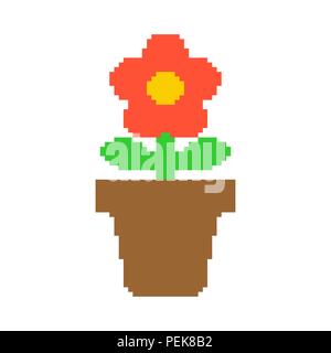 Flower in pot pixel art. 8 bit Vector Illustration Stock Vector
