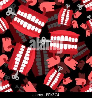 Chatter teeth toy pattern seamless. April Fools Day ornament. Jaw toy background vector Stock Vector