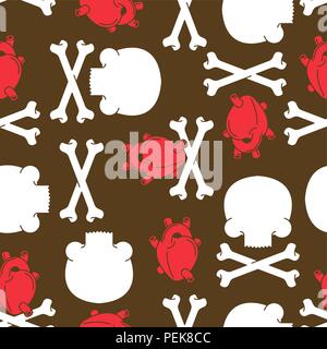 Heart Anatomy and skull and crossbones pattern seamless. Crossbones skeleton background. Vector ornament Stock Vector