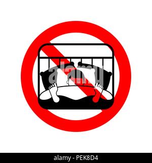Stop Sleep. Red road sign Prohibiting. Ban guy sleeping on bed. Vector illustration Stock Vector