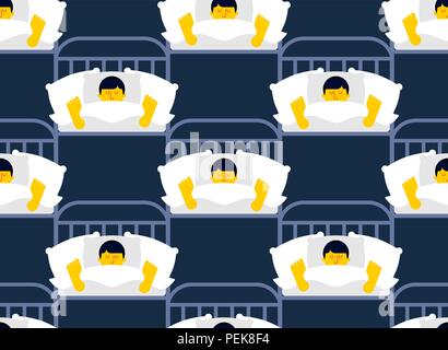 Guy in bed asleep pattern seamless. Man sleeping background. sleeper male ornament. Vector texture Stock Vector