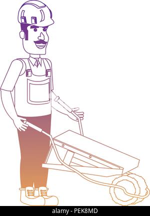 construction man with a wheelbarrow over white background, vector ...