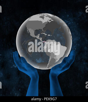 Panama With flag on translucent globe in hands in space. 3D illustration. Stock Photo