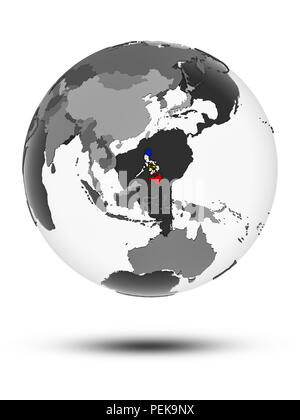 Philippines with flag on globe with shadow isolated on white background. 3D illustration. Stock Photo