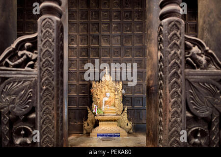 INWA (AVA), Myanmar — Bagaya Monastery (Bagaya Kyaung) was built in 1834 during the reign of King Bagyidaw. It is constructed entirely of teak, with 267 giant teak posts, the largest of which is 60 feet high and 9 feet in circumference. It is located in the old royal capital region of Inwa (Ava), not far from Mandalay. Stock Photo