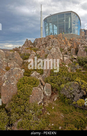 Observation shelter on Mount Wellington, overlooking Hobart Stock Photo