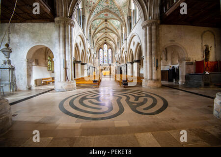 Internal view of beautiful Boxgrove Priory - St Mary & St Blaise church with painted ceiling, near Chichester in West Sussex, England Stock Photo