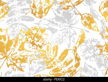 Seamless pattern with printed leaves. Stock Vector