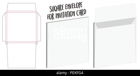 square envelope for invitation card dieline mockup Stock Vector