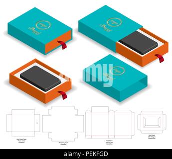 Rigid Sleeve box die cut mock up template vector Stock Vector