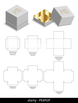 hard board paper rigid box 3d mockup with dieline Stock Vector