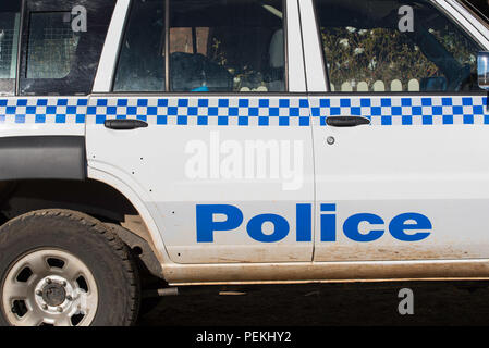 A Nissan Patrol 4WD New South Wales country police vehicle in Hill End, Australia Stock Photo