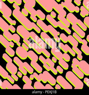 Cartoon abstract coloured pink with green shadow lines and dots seamless pattern Stock Vector