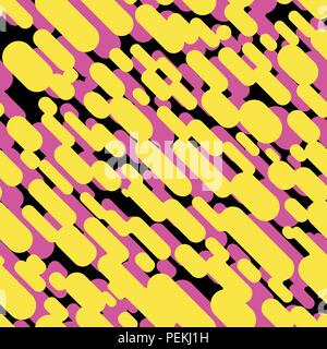 Cartoon abstract coloured yellow and black on pink lines and dots seamless pattern Stock Vector