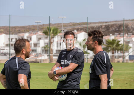 Frank James Lampard, OBE, manager of Derby County Football Club, with Chris Jones, Jody Morris during pre season training in Tenerife Stock Photo