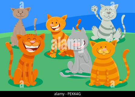 Cartoon Illustration of Cats or Kittens Animal Characters Group Stock Vector